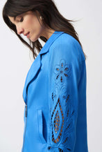 Load image into Gallery viewer, Joseph Ribkoff Coastal Blue Foiled Faux-Suede Moto Jacket
