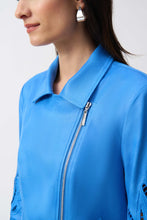 Load image into Gallery viewer, Joseph Ribkoff Coastal Blue Foiled Faux-Suede Moto Jacket
