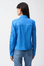 Load image into Gallery viewer, Joseph Ribkoff Coastal Blue Foiled Faux-Suede Moto Jacket
