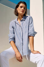 Load image into Gallery viewer, Joseph Ribkoff Striped Stretch Cotton Button Down Shirt with Pearl Trim Detail
