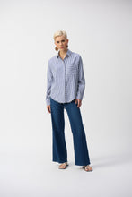 Load image into Gallery viewer, Joseph Ribkoff Striped Stretch Cotton Button Down Shirt with Pearl Trim Detail
