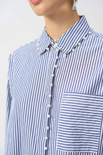 Load image into Gallery viewer, Joseph Ribkoff Striped Stretch Cotton Button Down Shirt with Pearl Trim Detail
