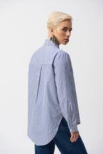 Load image into Gallery viewer, Joseph Ribkoff Striped Stretch Cotton Button Down Shirt with Pearl Trim Detail
