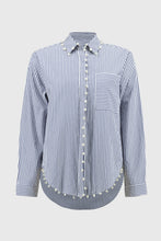 Load image into Gallery viewer, Joseph Ribkoff Striped Stretch Cotton Button Down Shirt with Pearl Trim Detail
