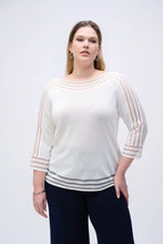 Load image into Gallery viewer, Joseph Ribkoff Vanilla Boat Neck 3/4 Sleeve Sweater Knit Pullover with Mesh Stripe Detail
