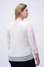 Load image into Gallery viewer, Joseph Ribkoff Vanilla Boat Neck 3/4 Sleeve Sweater Knit Pullover with Mesh Stripe Detail
