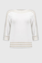 Load image into Gallery viewer, Joseph Ribkoff Vanilla Boat Neck 3/4 Sleeve Sweater Knit Pullover with Mesh Stripe Detail
