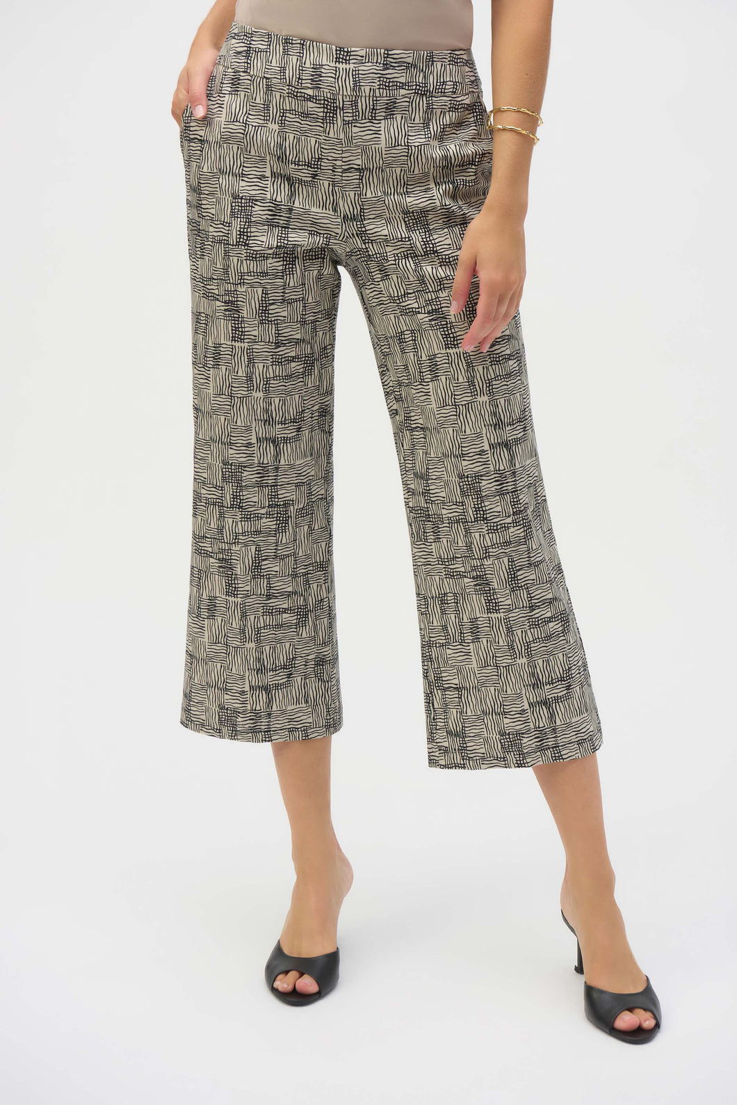 Joseph Ribkoff Beige Black Millennium Geometric Print Culotte Pants