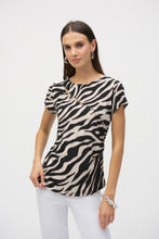 Load image into Gallery viewer, Joseph Ribkoff Beige Black Silky Knit Animal Print Fitted Top
