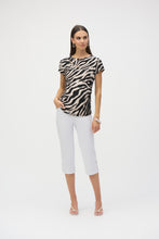 Load image into Gallery viewer, Joseph Ribkoff Beige Black Silky Knit Animal Print Fitted Top
