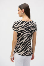 Load image into Gallery viewer, Joseph Ribkoff Beige Black Silky Knit Animal Print Fitted Top
