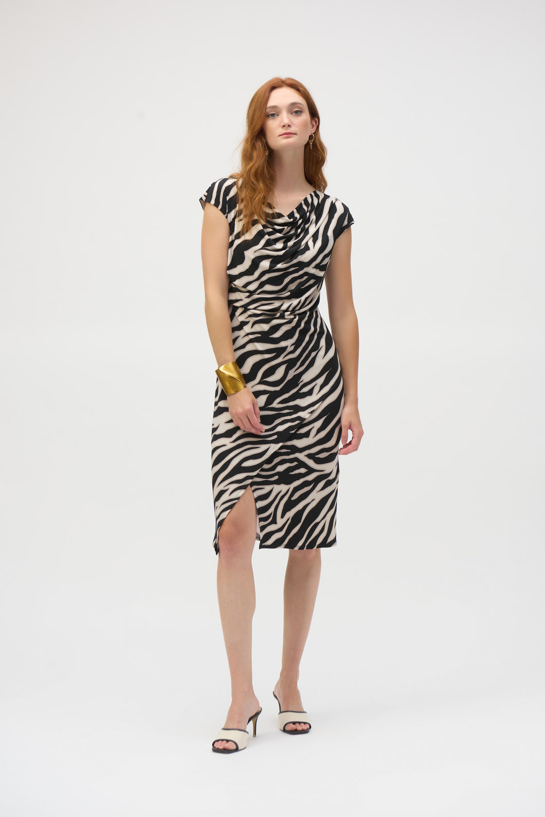 Joseph Ribkoff Beige Black Silky Knit Animal Print Sheath Dress