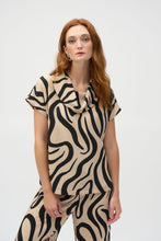 Load image into Gallery viewer, Joseph Ribkoff Beige Black Gauze Abstract Print Cowl Neck Top
