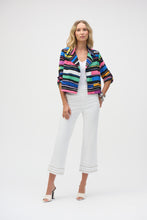 Load image into Gallery viewer, Joseph Ribkoff Black Multi Gauze Stripe Print Short Boxy Blazer
