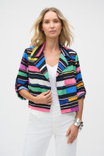 Load image into Gallery viewer, Joseph Ribkoff Black Multi Gauze Stripe Print Short Boxy Blazer
