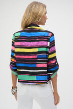 Load image into Gallery viewer, Joseph Ribkoff Black Multi Gauze Stripe Print Short Boxy Blazer
