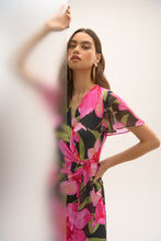 Load image into Gallery viewer, Joseph Ribkoff Black Multi Signature Silky Knit and Chiffon Floral Print Wrap Dress
