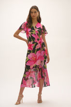 Load image into Gallery viewer, Joseph Ribkoff Black Multi Signature Silky Knit and Chiffon Floral Print Wrap Dress
