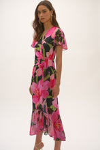 Load image into Gallery viewer, Joseph Ribkoff Black Multi Signature Silky Knit and Chiffon Floral Print Wrap Dress
