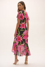 Load image into Gallery viewer, Joseph Ribkoff Black Multi Signature Silky Knit and Chiffon Floral Print Wrap Dress
