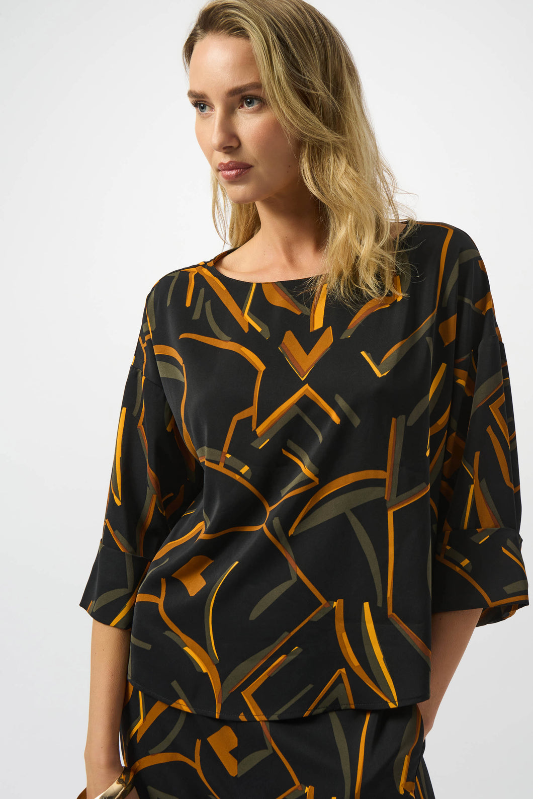 Joseph Ribkoff Recycled Woven Geometric Print Boxy Top
