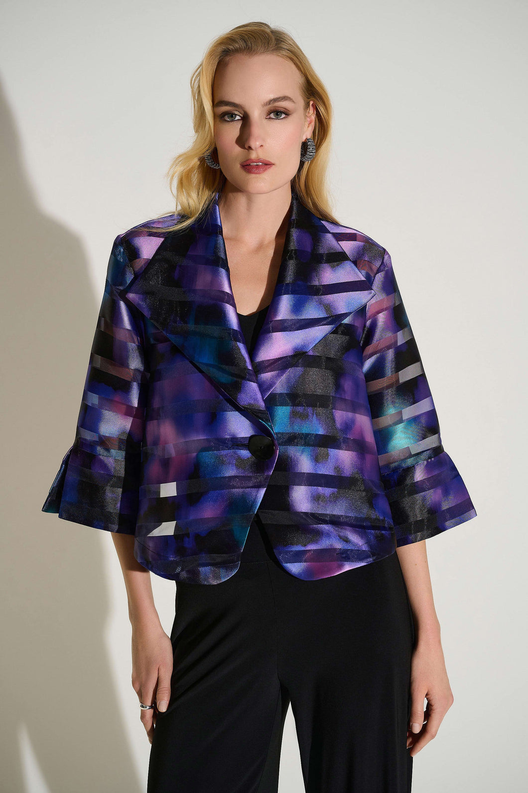 Joseph Ribkoff Black Multi Signature Novelty Print Swing Jacket