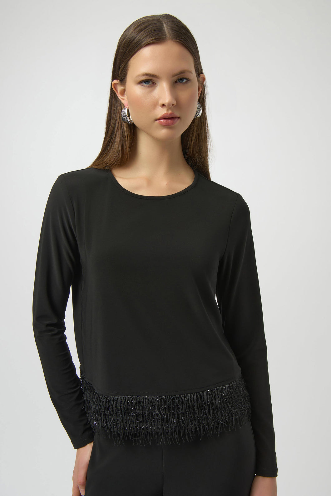 Silky Knit Top with Novelty Fringe Hem