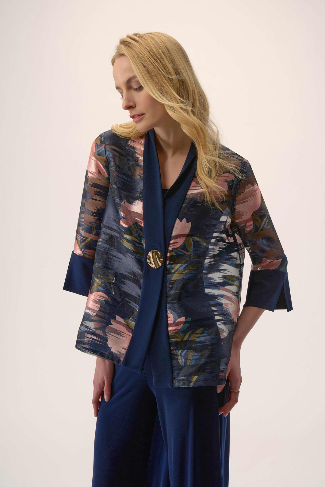 Signature | Jacquard Organza Floral Print Swing Jacket
