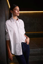 Load image into Gallery viewer, Stretch Poplin Boxy Blouse with Rhinestones
