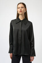 Load image into Gallery viewer, Satin Button-Front Blouse with Embellished Collar
