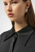 Load image into Gallery viewer, Satin Button-Front Blouse with Embellished Collar
