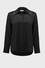 Load image into Gallery viewer, Satin Button-Front Blouse with Embellished Collar
