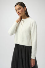 Load image into Gallery viewer, Feather Yarn Cardigan with Rhinestone Bow

