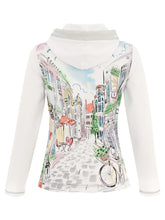 Load image into Gallery viewer, Dolcezza Simply Art White Multi &quot;Sunday Afternoon&quot; Print Zip Hoodie
