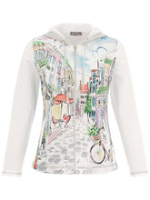 Load image into Gallery viewer, Dolcezza Simply Art White Multi &quot;Sunday Afternoon&quot; Print Zip Hoodie
