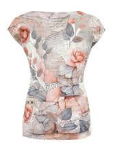 Load image into Gallery viewer, Dolcezza Simply Art Grey &amp; Peach &quot;Quite Rose&quot; Print Cotton Blend Cap Sleeve Top
