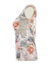 Load image into Gallery viewer, Dolcezza Simply Art Grey &amp; Peach &quot;Quite Rose&quot; Print Cotton Blend Cap Sleeve Top
