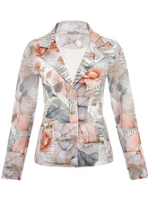 Load image into Gallery viewer, Dolcezza Simply Art Grey &amp; Peach &quot;Quite Rose&quot; Print Cotton Blend Blazer
