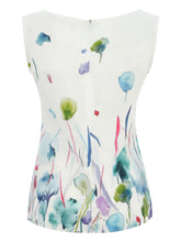 Load image into Gallery viewer, Dolcezza Simply Art White Multi &quot;Misty Blossom&quot; Print Linen Sleeveless Top with Back Zip
