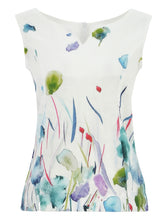 Load image into Gallery viewer, Dolcezza Simply Art White Multi &quot;Misty Blossom&quot; Print Linen Sleeveless Top with Back Zip
