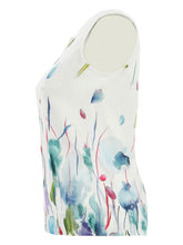 Load image into Gallery viewer, Dolcezza Simply Art White Multi &quot;Misty Blossom&quot; Print Linen Sleeveless Top with Back Zip
