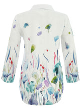 Load image into Gallery viewer, Dolcezza Simply Art White Multi &quot;Misty Blossom&quot; Print Linen Tunic Button Front Shirt
