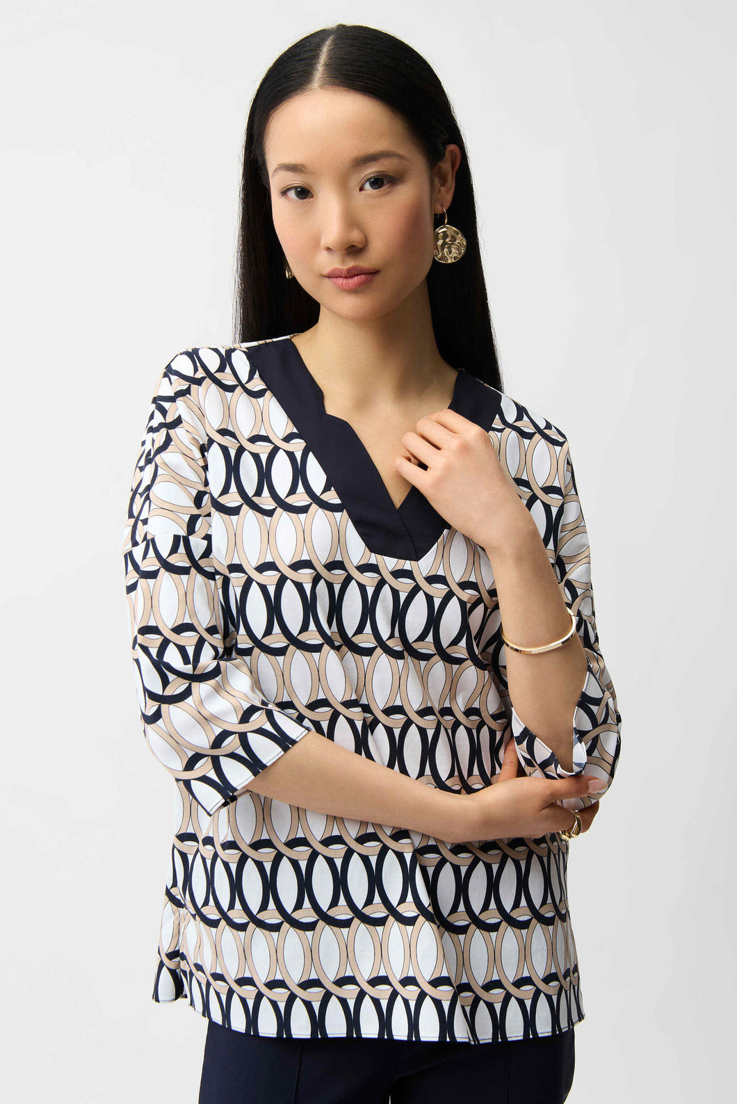 Stretch Poplin Geometric Print Tunic