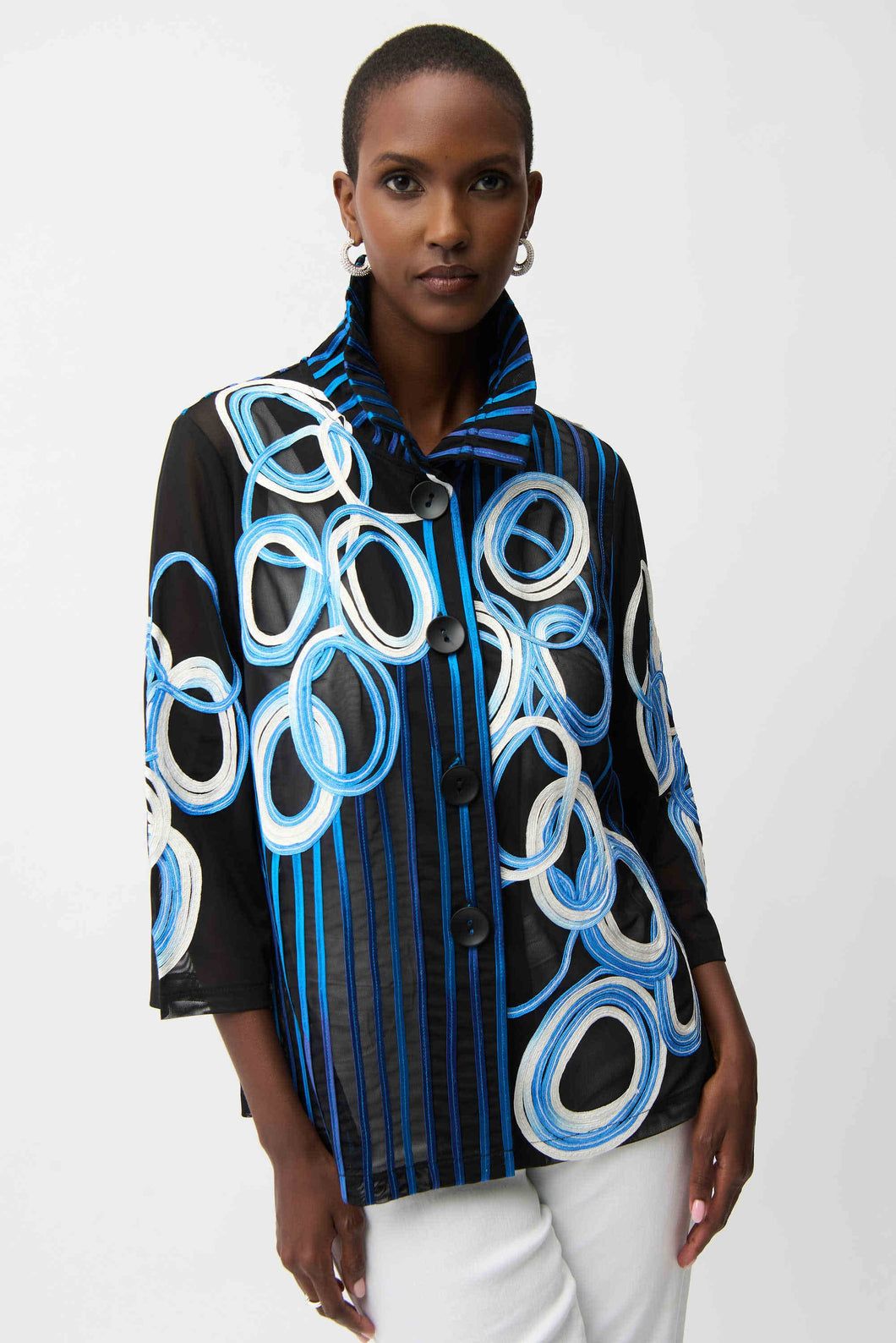 Satin And Mesh Soutache Jacket With Bell Sleeves