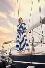 Load image into Gallery viewer, Cotton Stripe Print Fit and Flare Shirt Dress with Reversible Sash
