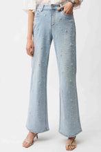 Load image into Gallery viewer, Wide Leg Jeans With Pearl and Rhinestones
