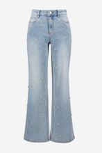 Load image into Gallery viewer, Wide Leg Jeans With Pearl and Rhinestones
