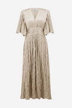 Load image into Gallery viewer, Satin Fit and Flare Pleated Dress with Knot Waist Detail
