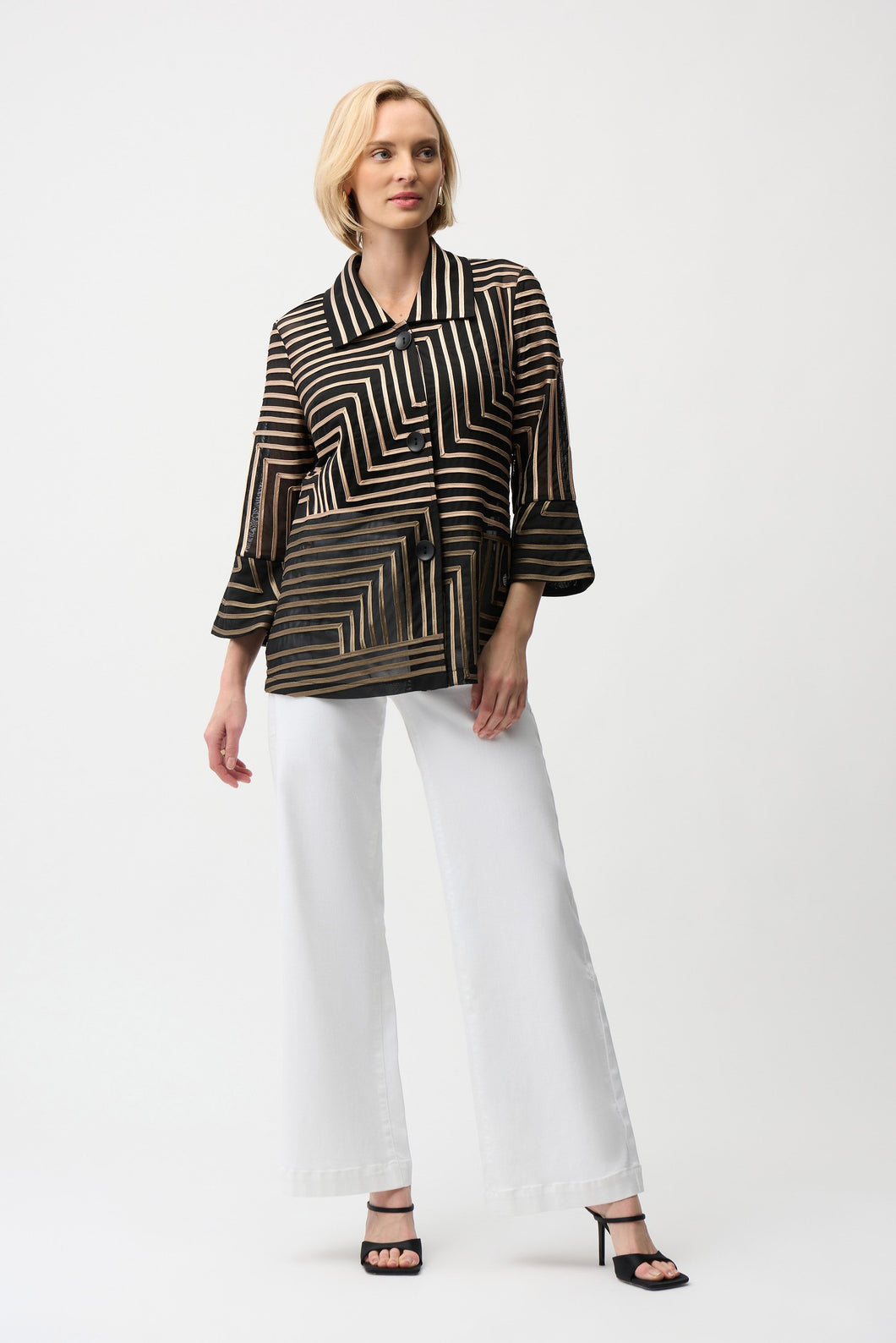 Satin And Mesh Abstract Print Jacket With Bell Sleeve