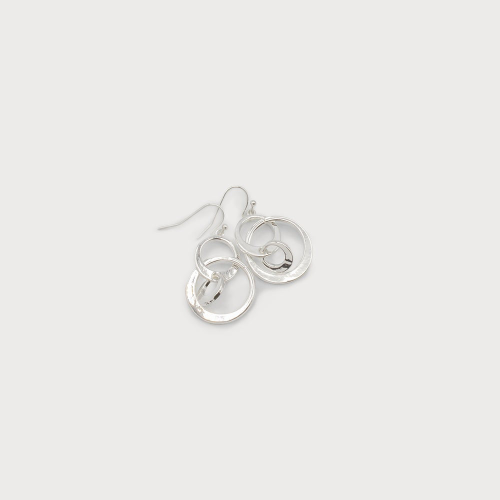 Caracol Interlocking Ring Trio Fish Hook Dangle Earrings in Silver or Gold